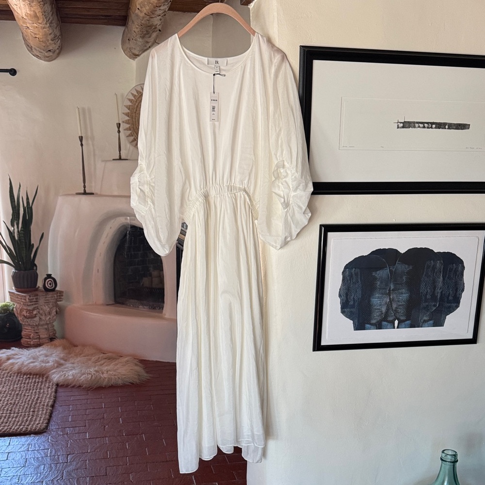 Banana Republic White Long Sleeve Maxi Dress | ELIANA COTTON SILK DRESS